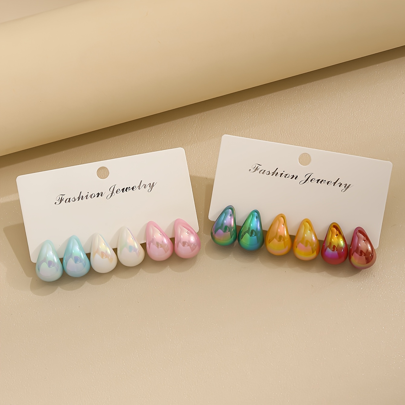 6pcs Sweet Style Multicolor Teardrop Stud Earrings Set